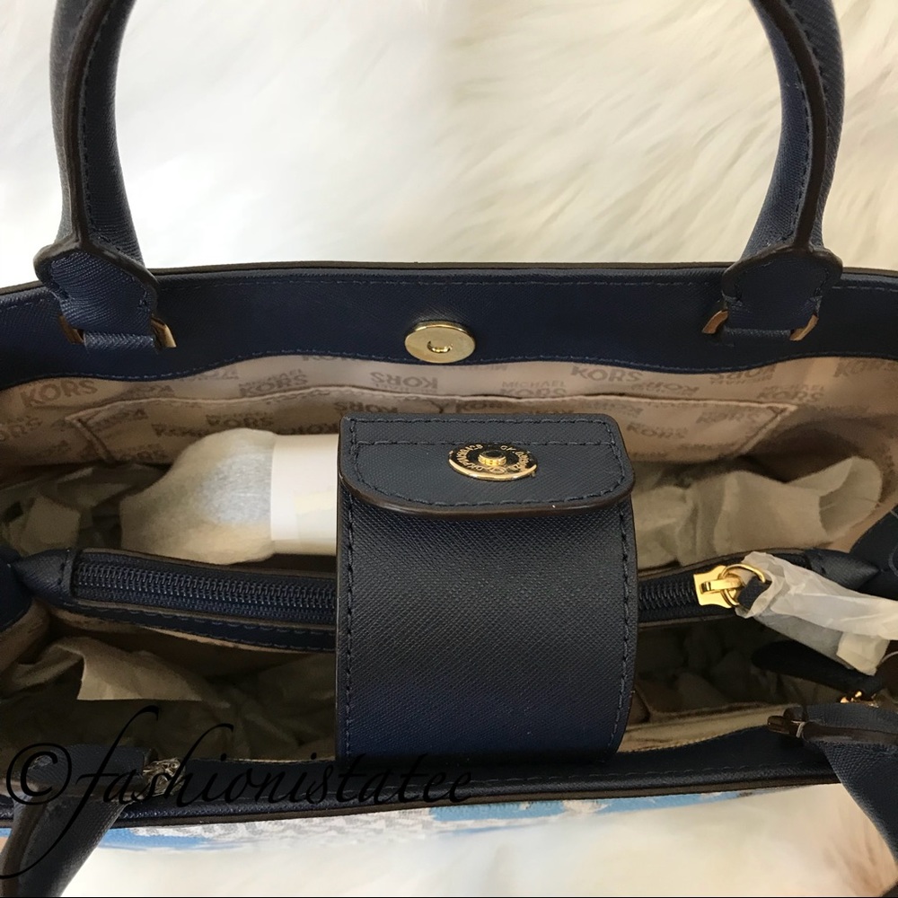 NWT Michael Kors Hailee Medium Satchel Navy Bag - Picture 6 of 7